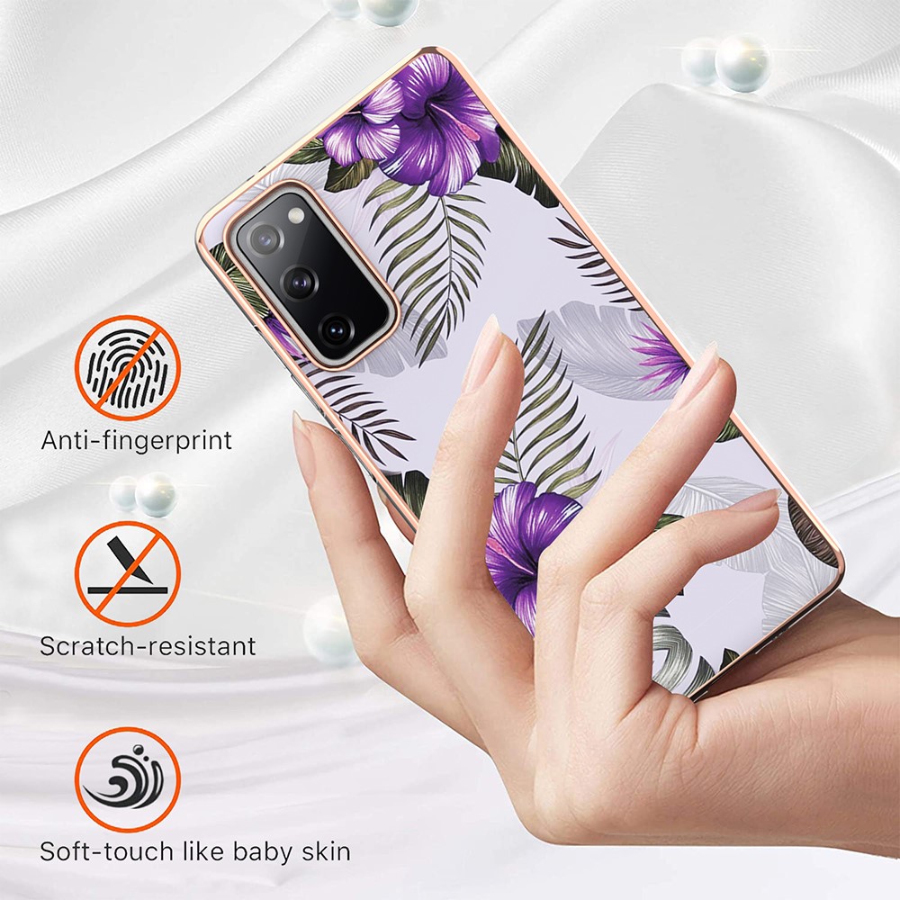 A Series Soft Electroplating TPU Bumper Frame Shockproof Back Cover for Samsung Galaxy S20 Lite / S20 FE 5G / S20 FE / S20 Fan Edition 5G / S20 Fan Edition - Purple Flower-2