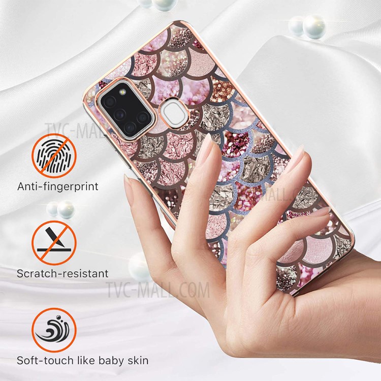 A Series Electroplating Full Body Protection Shockproof Soft TPU Rubber Phone Case for Samsung Galaxy A21s - Pink Scales-2