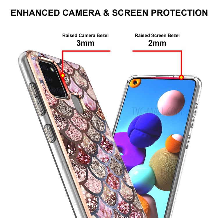 A Series Electroplating Full Body Protection Shockproof Soft TPU Rubber Phone Case for Samsung Galaxy A21s - Pink Scales-4