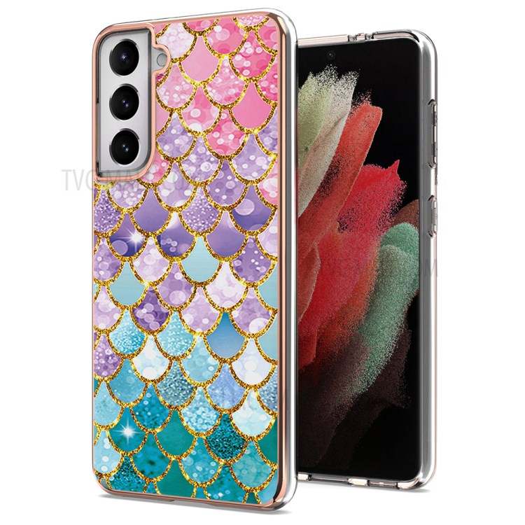 A Series Straight Side Electroplating IMD Anti-Drop TPU Protective Cover for Samsung Galaxy S21 5G - Colorful Scales-1