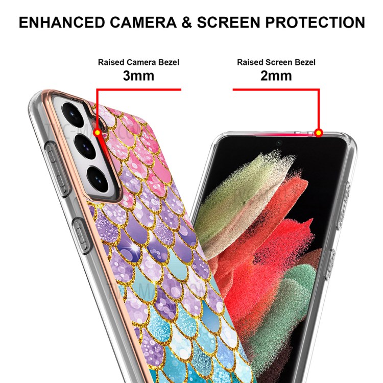 A Series Straight Side Electroplating IMD Anti-Drop TPU Protective Cover for Samsung Galaxy S21 5G - Colorful Scales-4