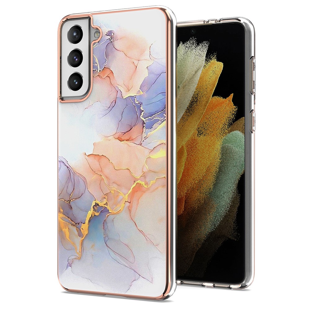 A Series Anti-Scratch Electroplating Slim TPU Drop Protection Cell Phone Case for Samsung Galaxy S21+ 5G - Milky Way Marble White-1