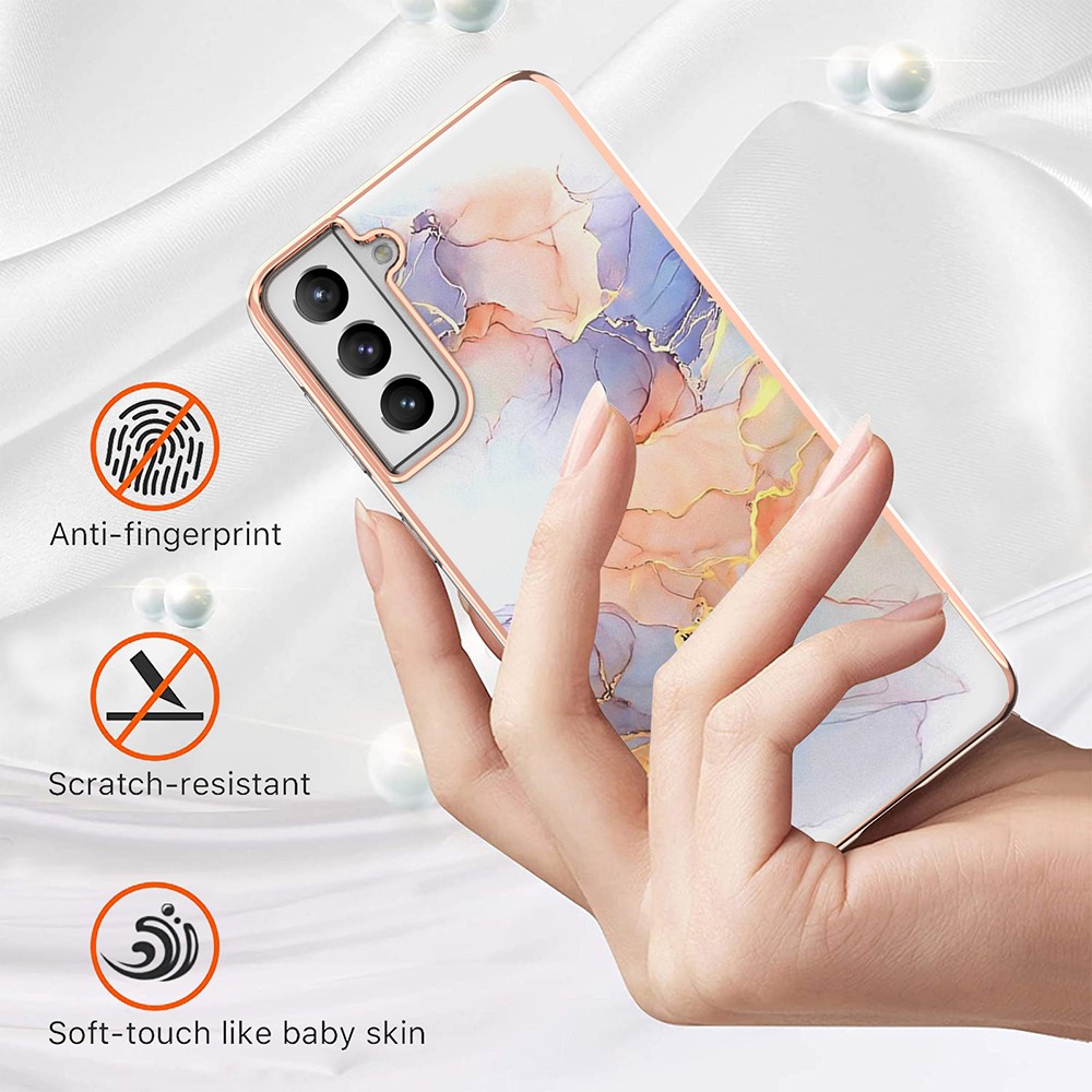 A Series Anti-Scratch Electroplating Slim TPU Drop Protection Cell Phone Case for Samsung Galaxy S21+ 5G - Milky Way Marble White-2
