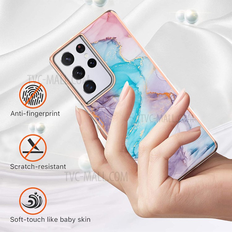 A Series Thin Soft TPU Electroplating Edge Anti-Scratch Shockproof Protective Case for Samsung Galaxy S21 Ultra 5G - Milky Way Marble Blue-2