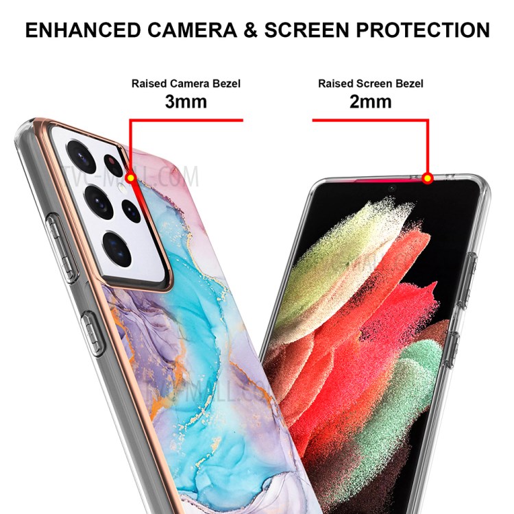 A Series Thin Soft TPU Electroplating Edge Anti-Scratch Shockproof Protective Case for Samsung Galaxy S21 Ultra 5G - Milky Way Marble Blue-4