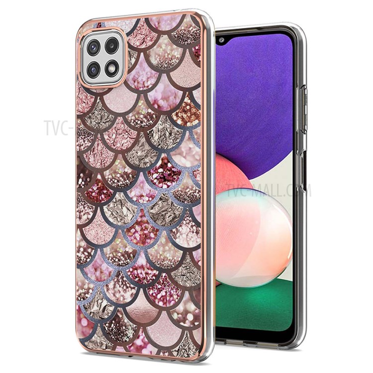 A Series Full Protection with Electroplating Frame Anti-Drop Back Phone Shell Cover for Samsung Galaxy A22 5G (US Version) - Pink Scales-1