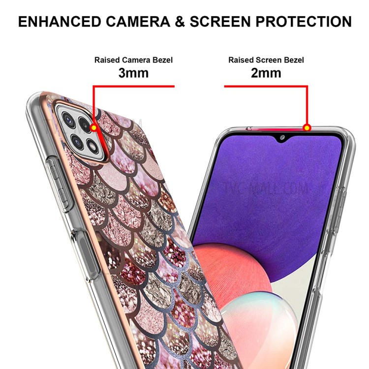 A Series Full Protection with Electroplating Frame Anti-Drop Back Phone Shell Cover for Samsung Galaxy A22 5G (US Version) - Pink Scales-4