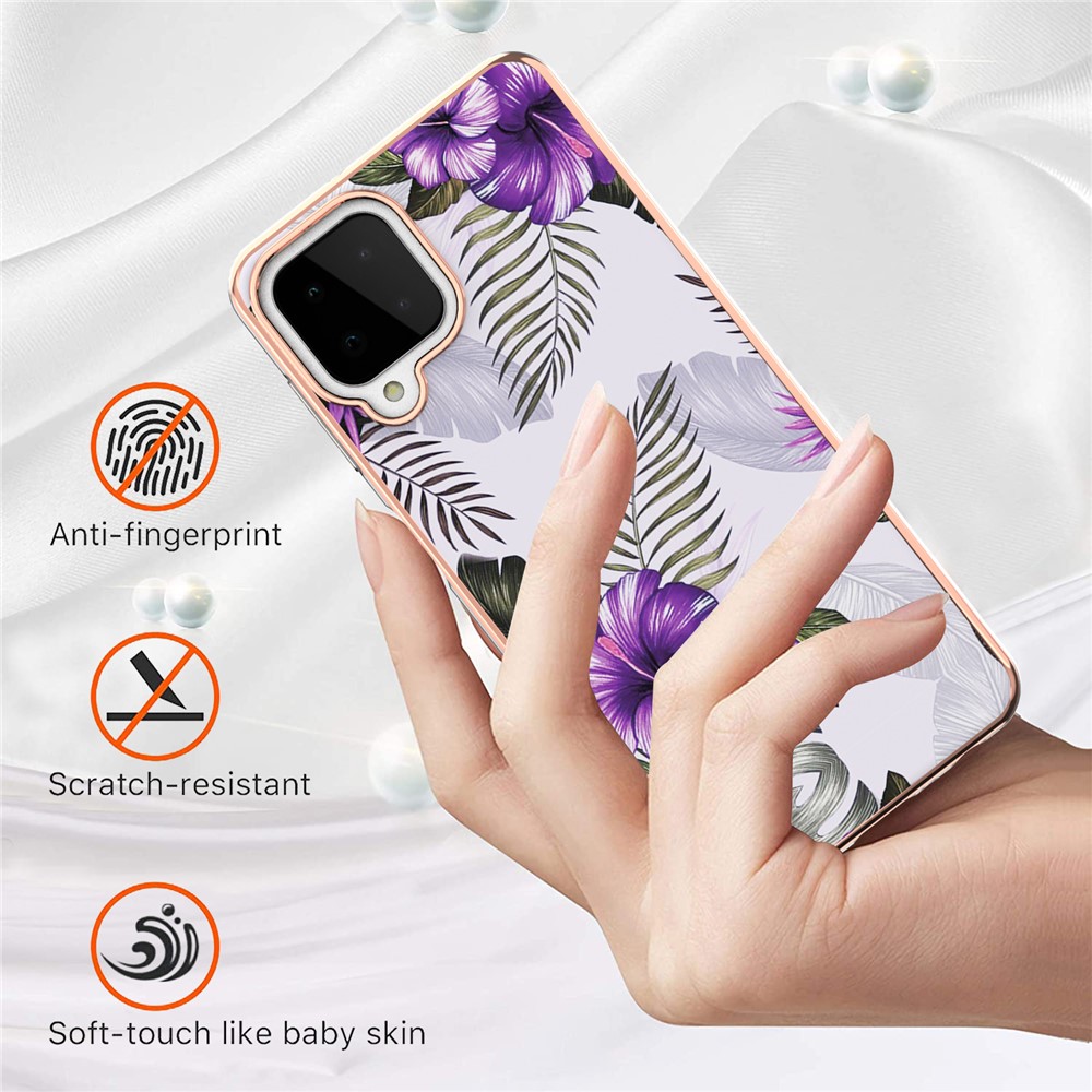 A Series Ultra Thin Anti-Scratch Soft TPU Bumper Protective Electroplating Back Phone Cover for Samsung Galaxy A22 4G (EU Version) - Purple Flower-3
