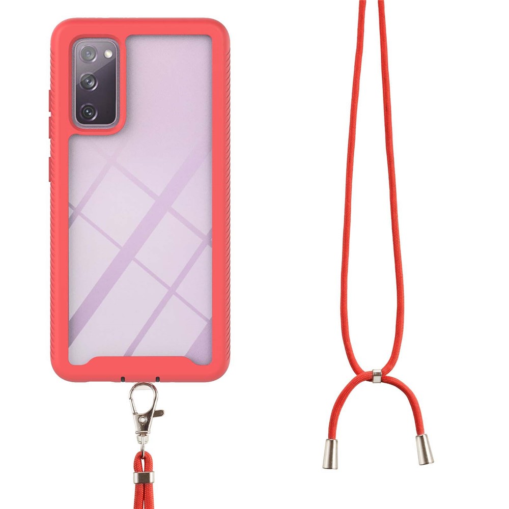 Heavy Duty Rugged Shockproof Hybrid Hard PC Soft TPU Protective Cover with Lanyard for Samsung Galaxy S20 Lite / S20 FE 5G / S20 FE / S20 Fan Edition 5G / S20 Fan Edition - Red-1