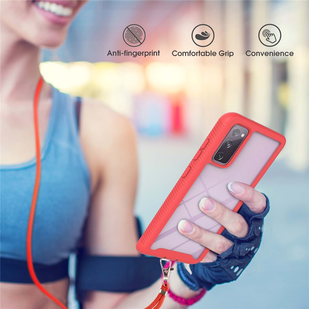 Heavy Duty Rugged Shockproof Hybrid Hard PC Soft TPU Protective Cover with Lanyard for Samsung Galaxy S20 Lite / S20 FE 5G / S20 FE / S20 Fan Edition 5G / S20 Fan Edition - Red-3