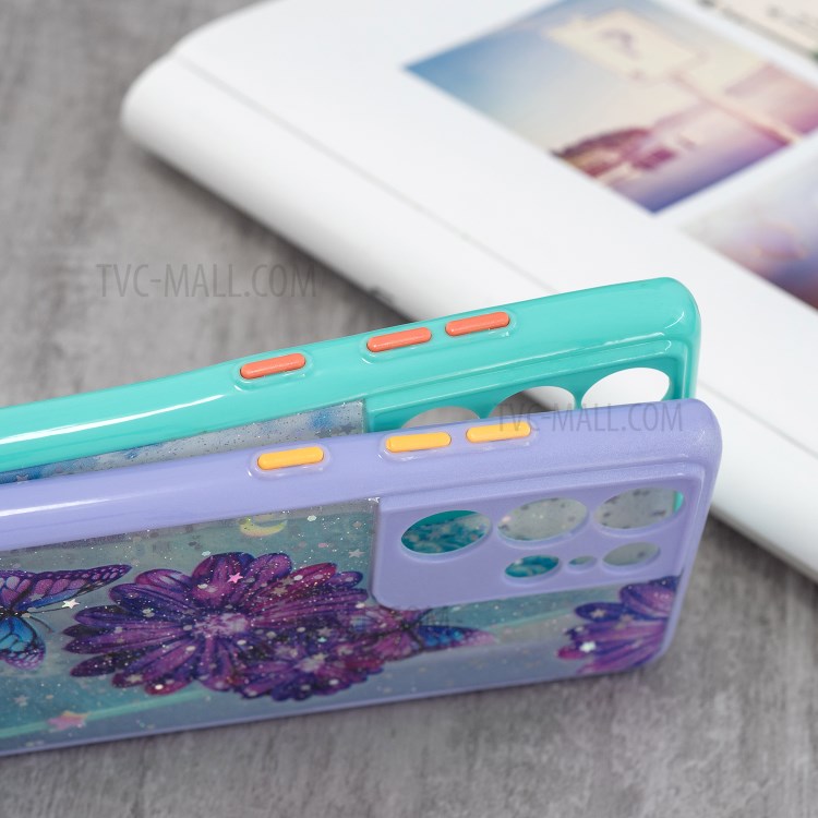 Pattern Printing Design Precise Cutout Slim Flexible TPU Bumper Hard Acrylic Back Cover Phone Case for Samsung Galaxy S21 Ultra 5G - Purple Flower Butterfly-5