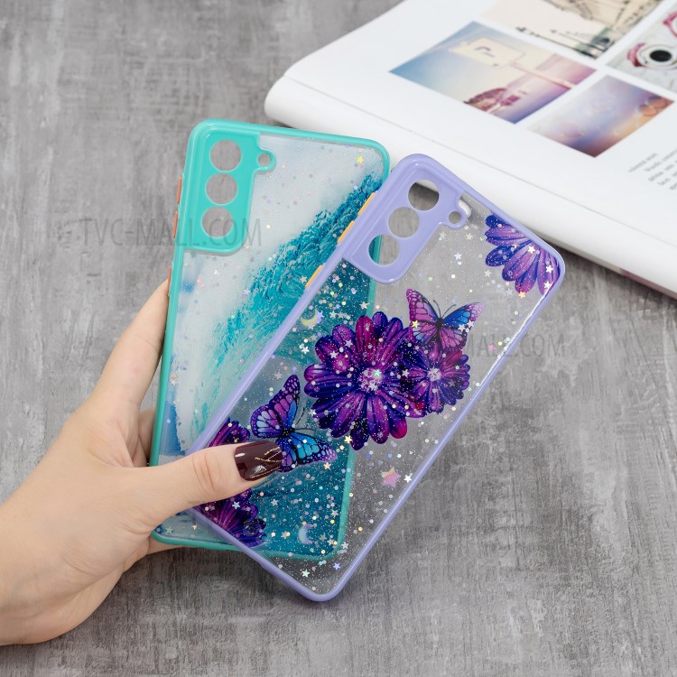 Pattern Printing Precise Cutout Clear Shockproof TPU Bumper + Acrylic Back Hybrid Case for Samsung Galaxy S21+ 5G - Love Heart-4