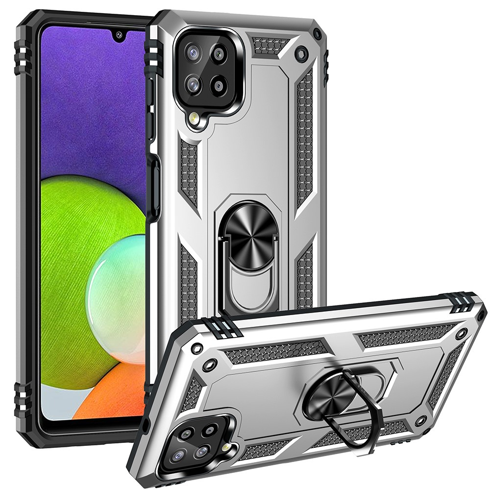 PC + TPU Combo Hybrid Phone Shell Drop-resistant Cover with Ring Kickstand for Samsung Galaxy A22 4G (EU Version) - Silver-1