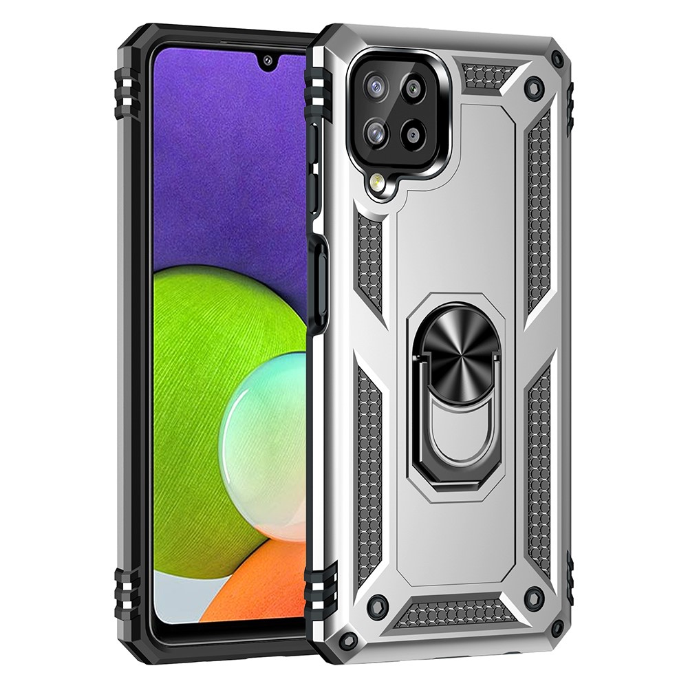 PC + TPU Combo Hybrid Phone Shell Drop-resistant Cover with Ring Kickstand for Samsung Galaxy A22 4G (EU Version) - Silver-2