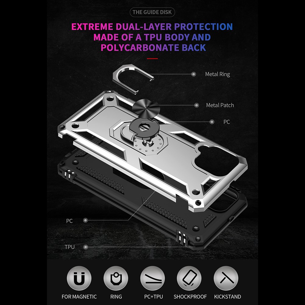 PC + TPU Combo Hybrid Phone Shell Drop-resistant Cover with Ring Kickstand for Samsung Galaxy A22 4G (EU Version) - Silver-4