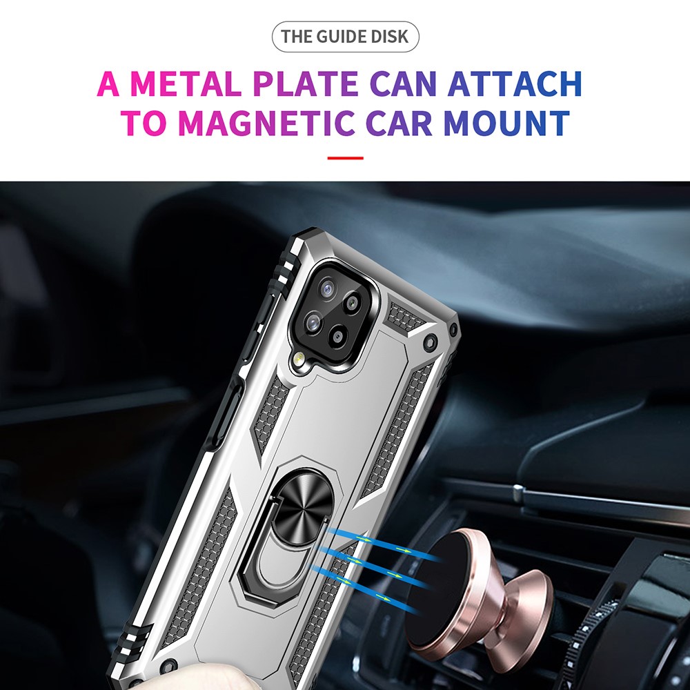 PC + TPU Combo Hybrid Phone Shell Drop-resistant Cover with Ring Kickstand for Samsung Galaxy A22 4G (EU Version) - Silver-5
