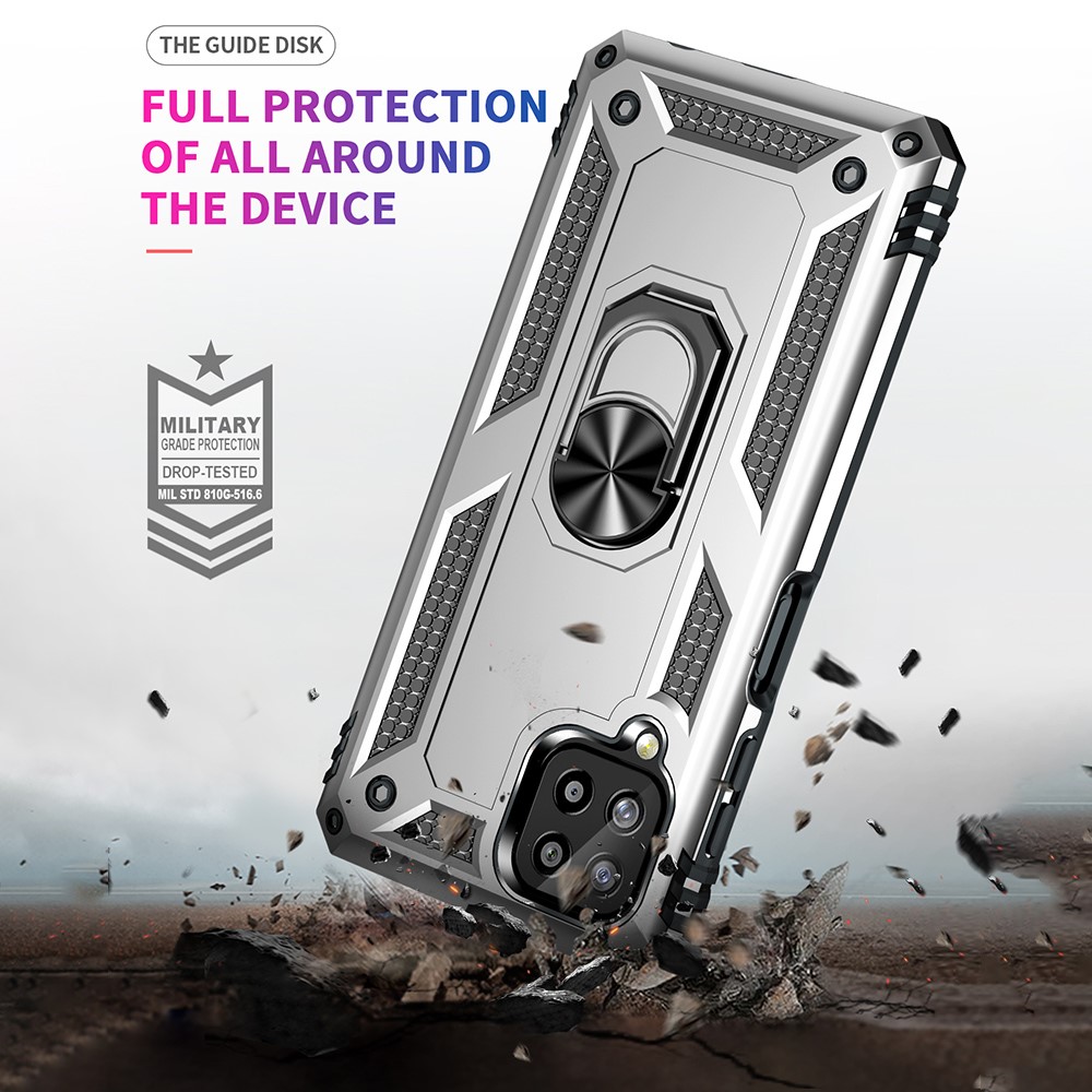 PC + TPU Combo Hybrid Phone Shell Drop-resistant Cover with Ring Kickstand for Samsung Galaxy A22 4G (EU Version) - Silver-6