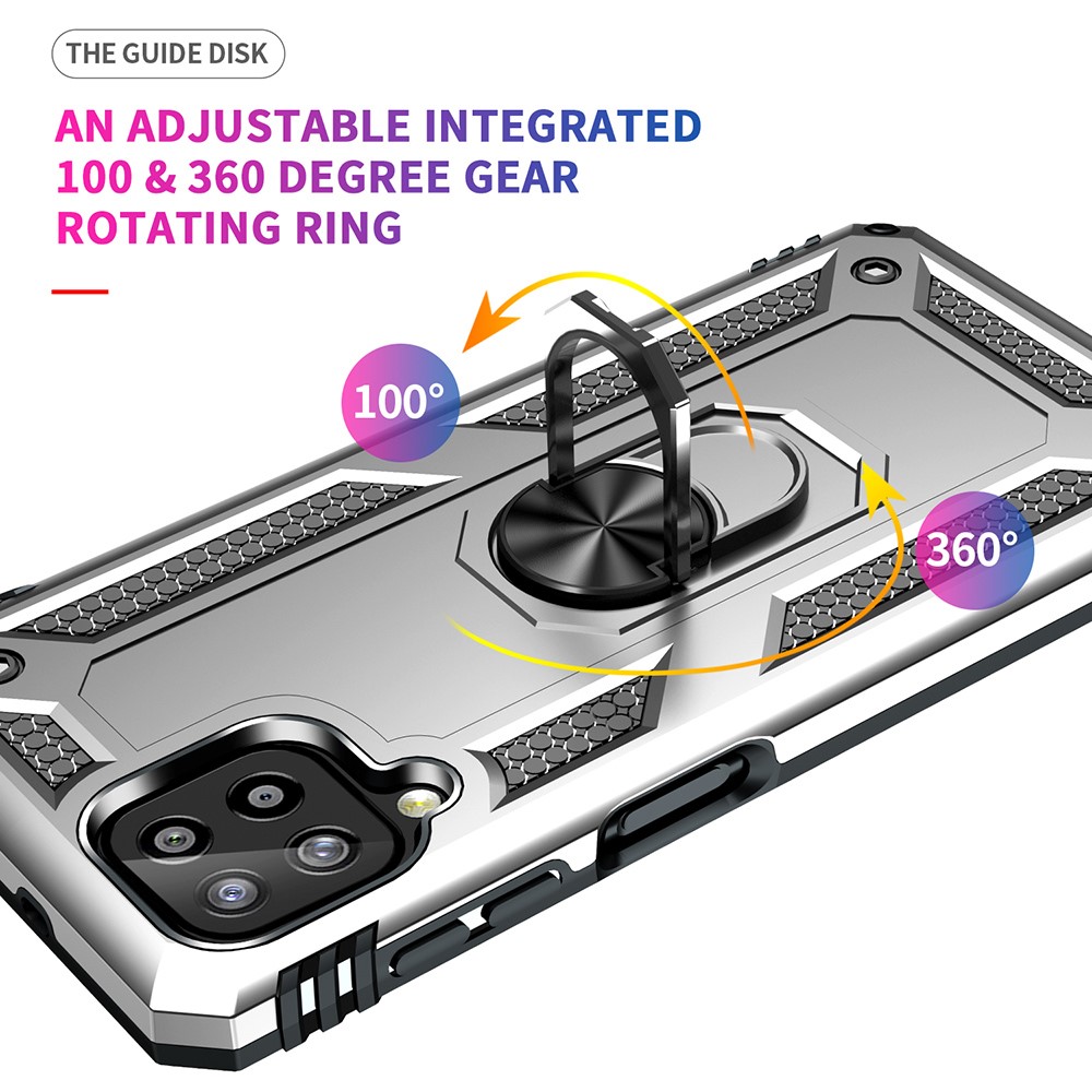 PC + TPU Combo Hybrid Phone Shell Drop-resistant Cover with Ring Kickstand for Samsung Galaxy A22 4G (EU Version) - Silver-7