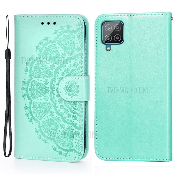 Imprinted Mandala Flower Totem Pattern Shock Absorbent PU Leather Stand Wallet Case for Samsung Galaxy A22 4G (EU Version) - Green-1