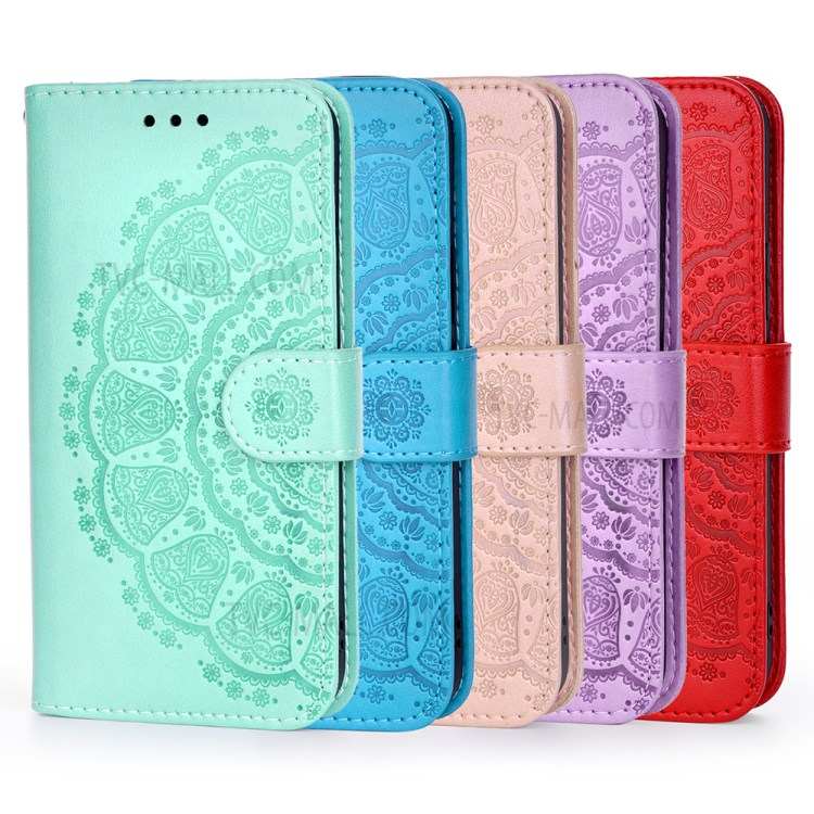 Imprinted Mandala Flower Totem Pattern Shock Absorbent PU Leather Stand Wallet Case for Samsung Galaxy A22 4G (EU Version) - Green-13