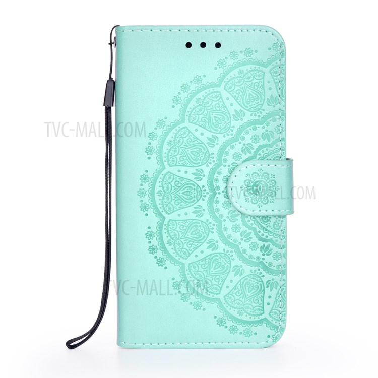 Imprinted Mandala Flower Totem Pattern Shock Absorbent PU Leather Stand Wallet Case for Samsung Galaxy A22 4G (EU Version) - Green-4