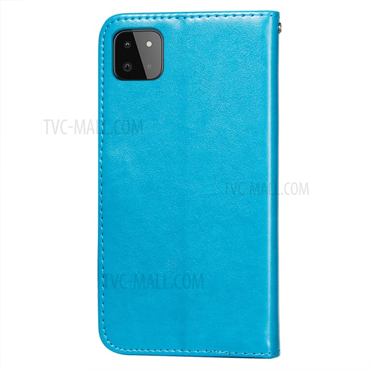 Folio Flip Stand Imprinted Mandala Flower Totem Pattern Shock Absorbent PU Leather Wallet Case for Samsung Galaxy A22 5G (EU Version) - Blue-5
