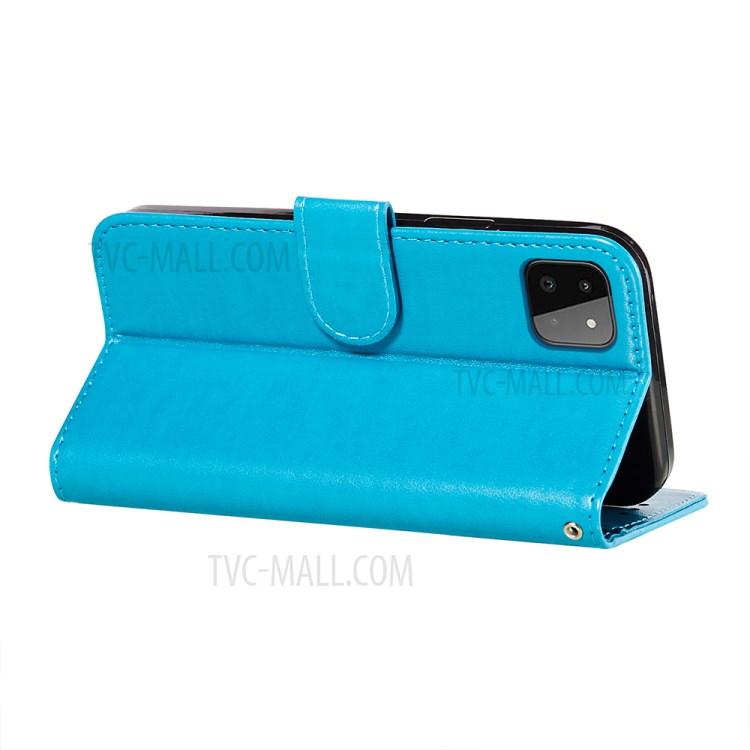 Folio Flip Stand Imprinted Mandala Flower Totem Pattern Shock Absorbent PU Leather Wallet Case for Samsung Galaxy A22 5G (EU Version) - Blue-6