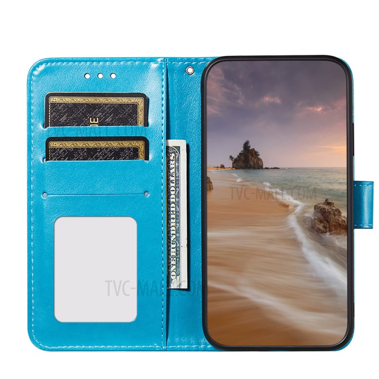 Folio Flip Stand Imprinted Mandala Flower Totem Pattern Shock Absorbent PU Leather Wallet Case for Samsung Galaxy A22 5G (EU Version) - Blue-8