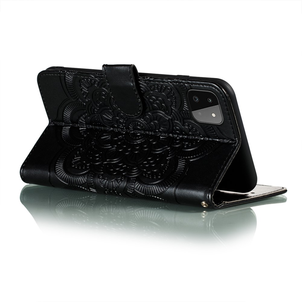 Imprint Henna Mandala Flower Pattern Stand Feature Shockproof PU Leather Case for Samsung Galaxy A22 5G (EU Version) - Black-5