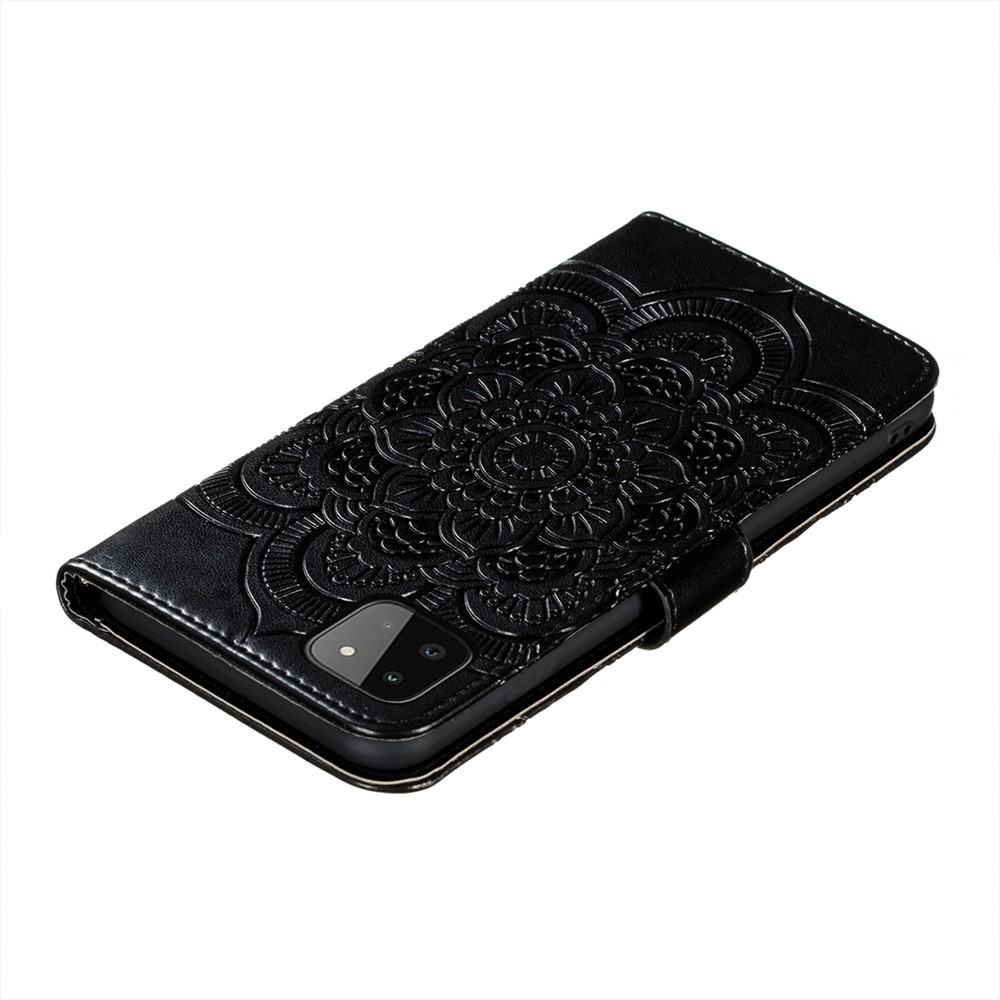 Imprint Henna Mandala Flower Pattern Stand Feature Shockproof PU Leather Case for Samsung Galaxy A22 5G (EU Version) - Black-9
