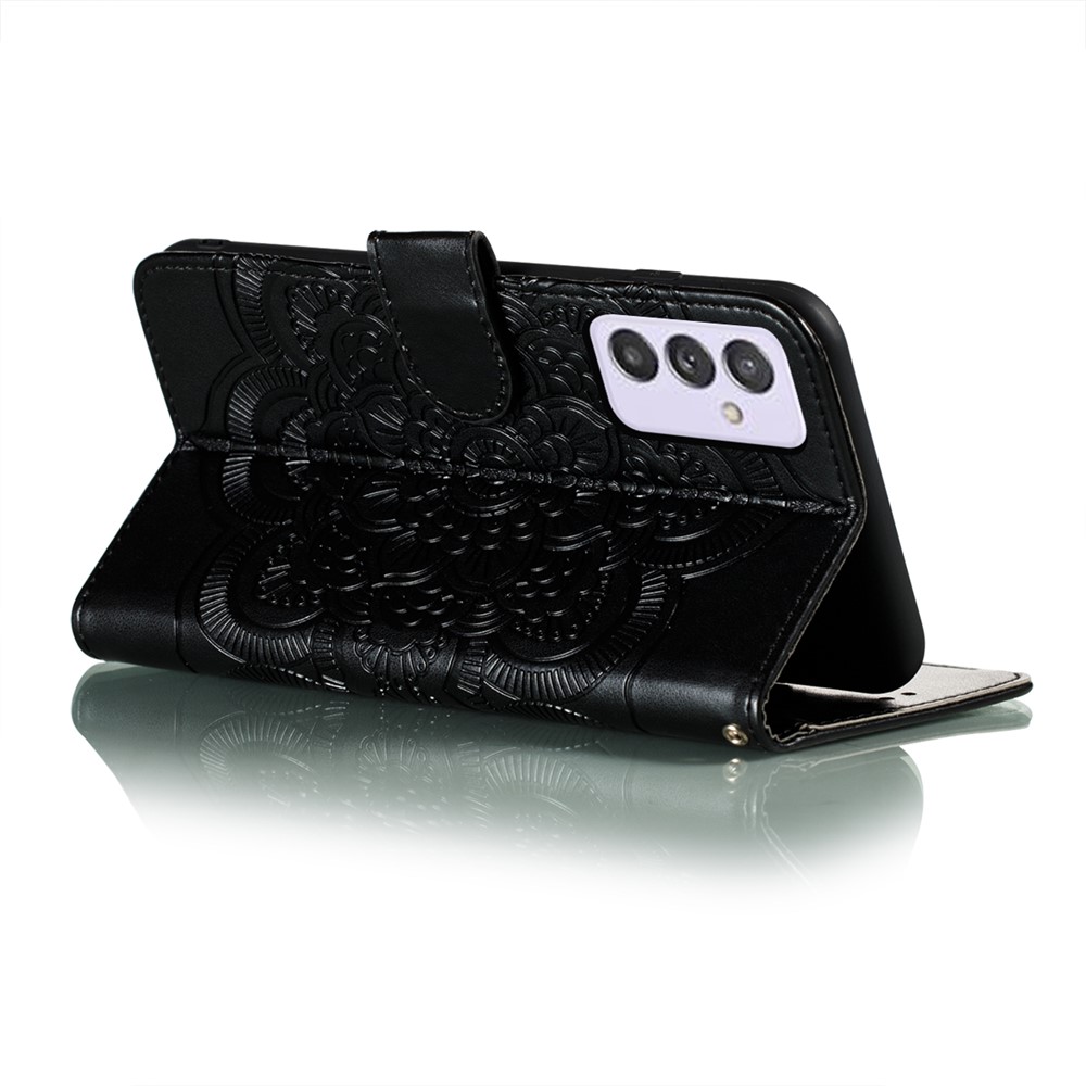 Slim Imprint Henna Mandala Flower Pattern Flip PU Leather Wallet Case with Magnetic Stand Samsung Galaxy A82 5G - Black-5