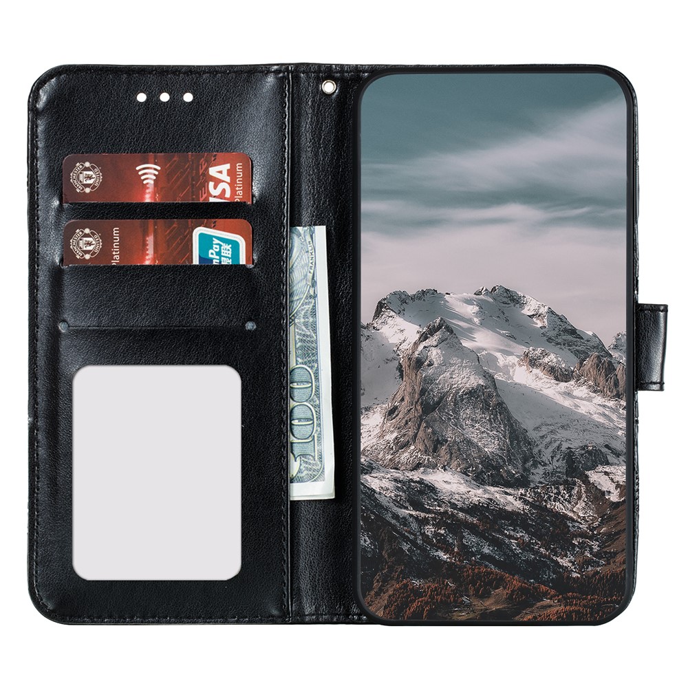Slim Imprint Henna Mandala Flower Pattern Flip PU Leather Wallet Case with Magnetic Stand Samsung Galaxy A82 5G - Black-7