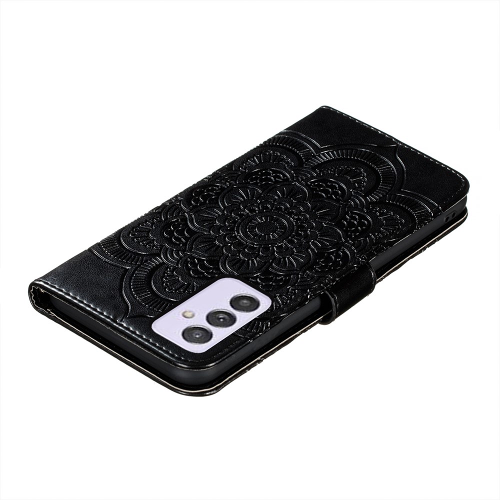 Slim Imprint Henna Mandala Flower Pattern Flip PU Leather Wallet Case with Magnetic Stand Samsung Galaxy A82 5G - Black-9