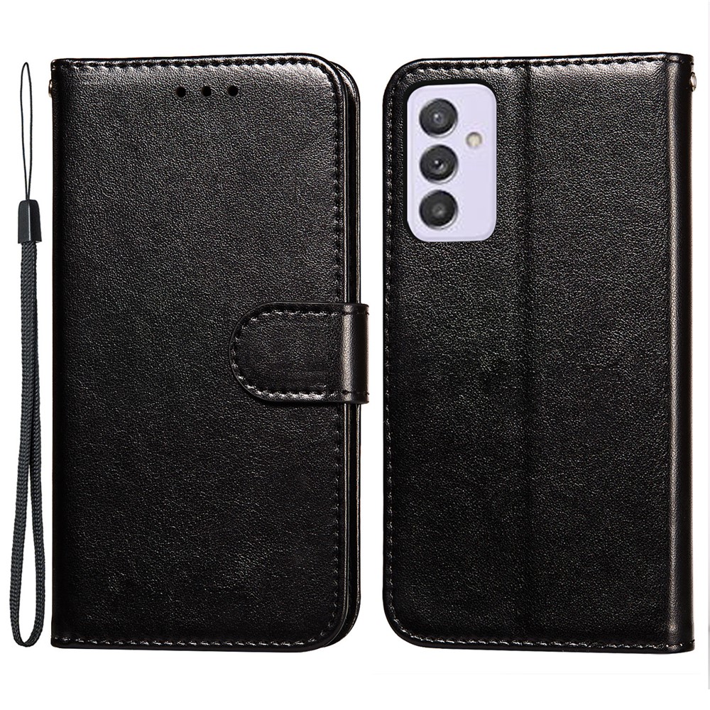 Solid Color Leather Case Phone Cover with Card Slots and Cash Pocket for Samsung Galaxy A82 5G - Black-1