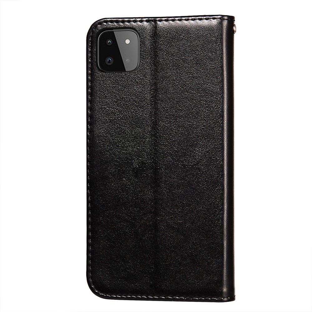Solid Color Full Protection Leather Stand Wallet Phone Case with Strap for Samsung Galaxy A22 5G (EU Version) - Black-6
