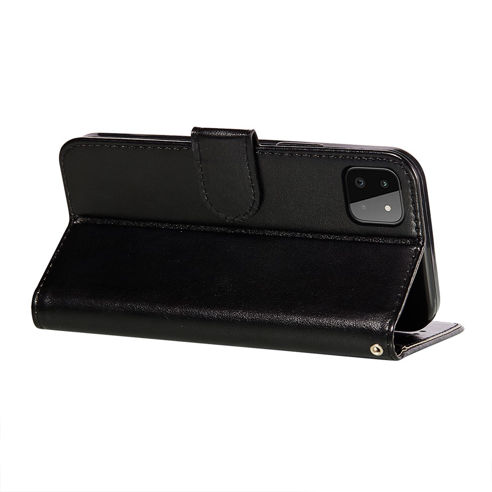 Solid Color Full Protection Leather Stand Wallet Phone Case with Strap for Samsung Galaxy A22 5G (EU Version) - Black-7