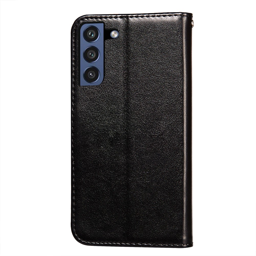 Solid Color Magnetic Clasp All-round Leather Stand Wallet Phone Case for Samsung Galaxy S21 FE - Black-5
