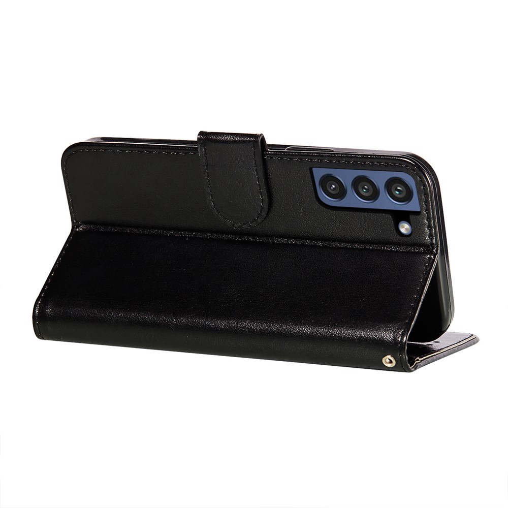 Solid Color Magnetic Clasp All-round Leather Stand Wallet Phone Case for Samsung Galaxy S21 FE - Black-7