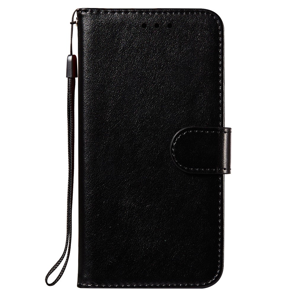 Magnetic Clasp Solid Color Leather Stand Case Wallet Phone Cover with Strap for Samsung Galaxy A22 4G (EU Version) - Black-11