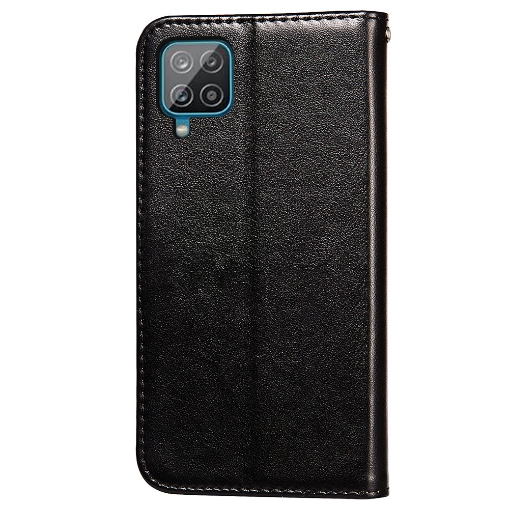 Magnetic Clasp Solid Color Leather Stand Case Wallet Phone Cover with Strap for Samsung Galaxy A22 4G (EU Version) - Black-12