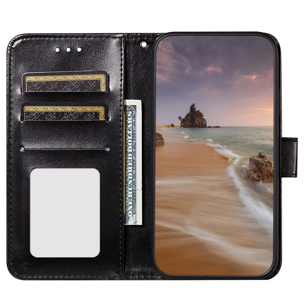 Magnetic Clasp Solid Color Leather Stand Case Wallet Phone Cover with Strap for Samsung Galaxy A22 4G (EU Version) - Black-2