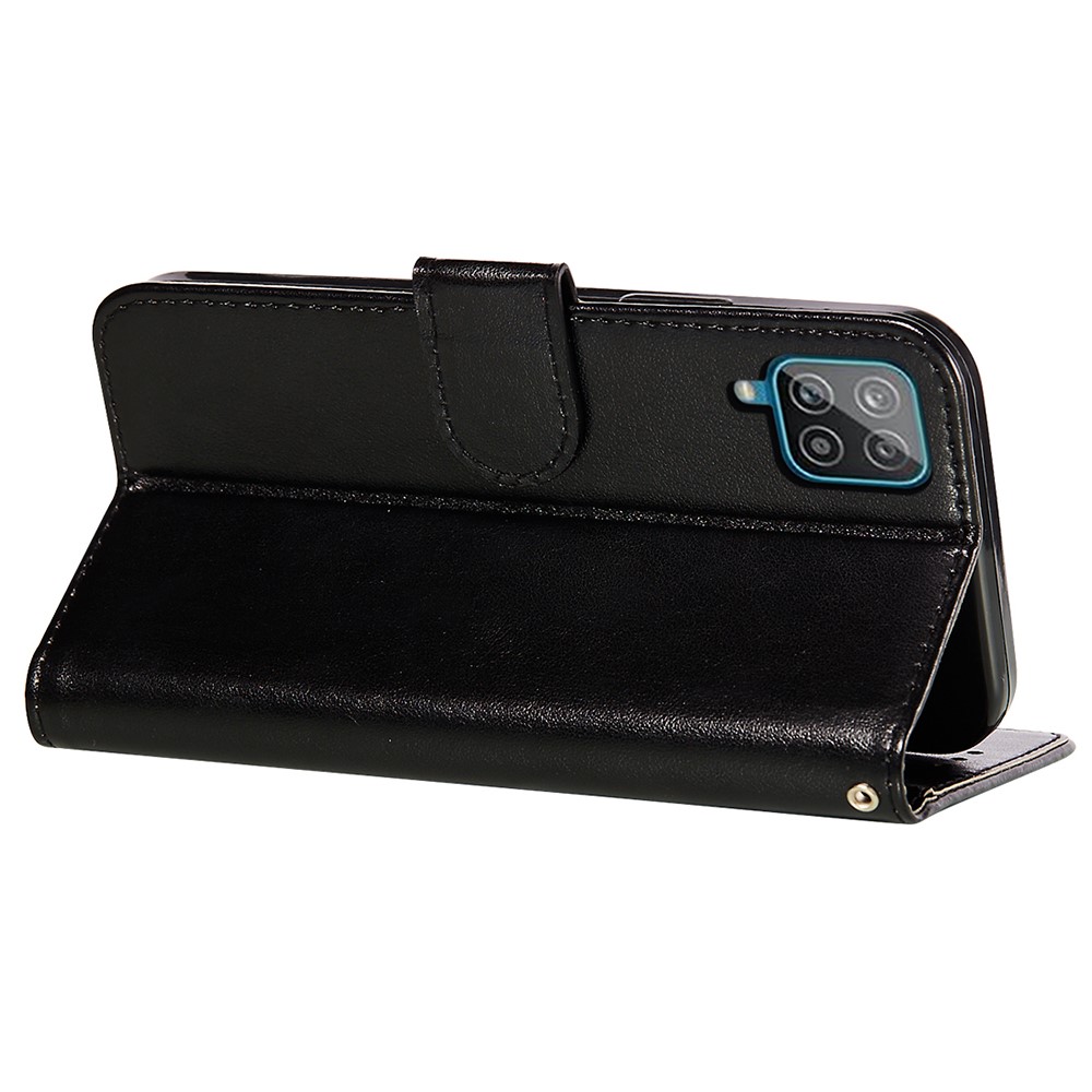 Magnetic Clasp Solid Color Leather Stand Case Wallet Phone Cover with Strap for Samsung Galaxy A22 4G (EU Version) - Black-3