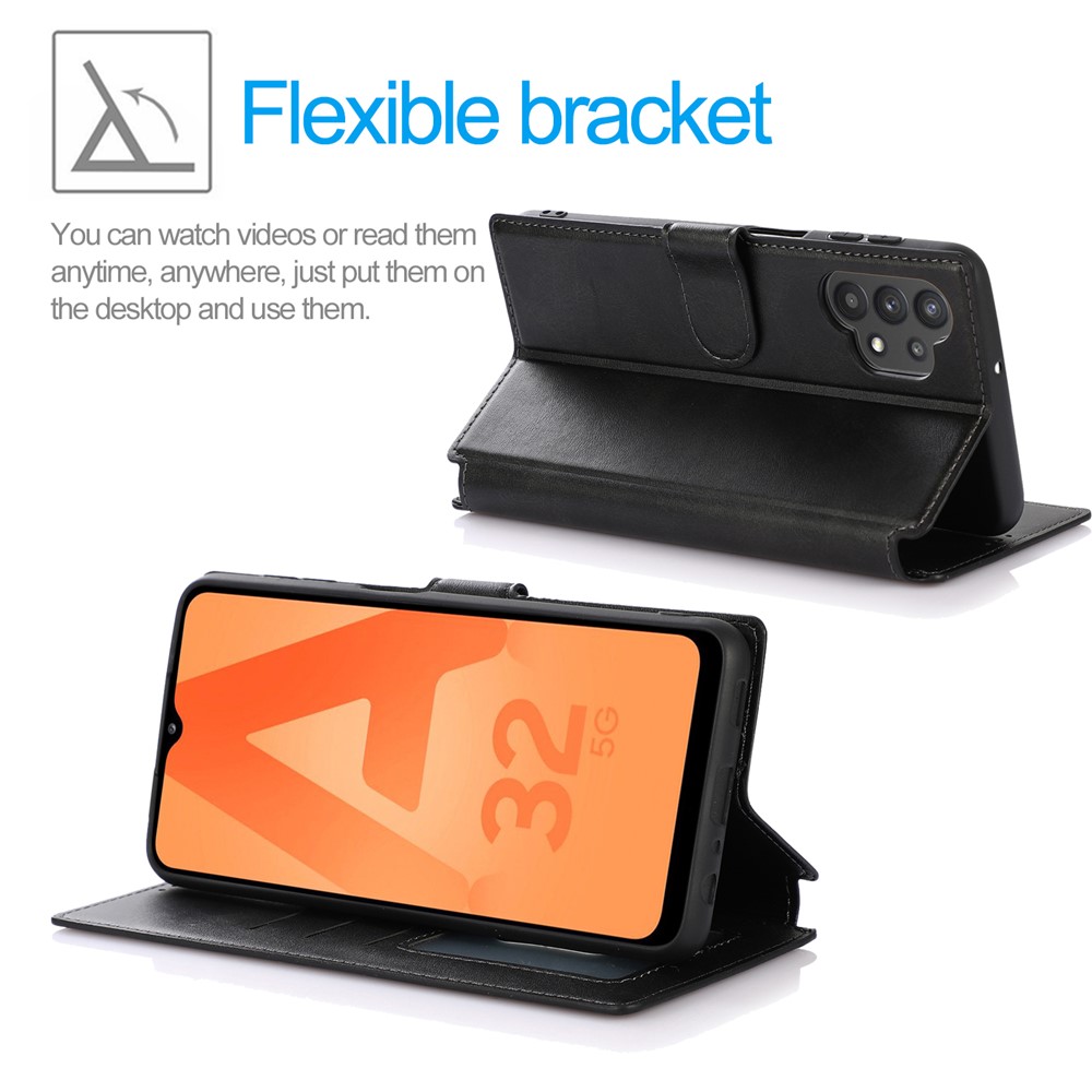 PU Leather Stand Wallet Cover Phone Case for Samsung Galaxy A32 5G - Black-2