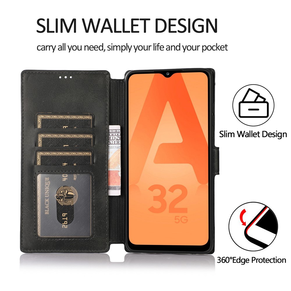 PU Leather Stand Wallet Cover Phone Case for Samsung Galaxy A32 5G - Black-3