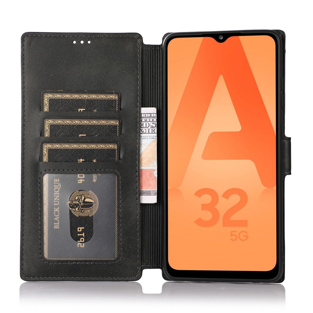 PU Leather Stand Wallet Cover Phone Case for Samsung Galaxy A32 5G - Black-9