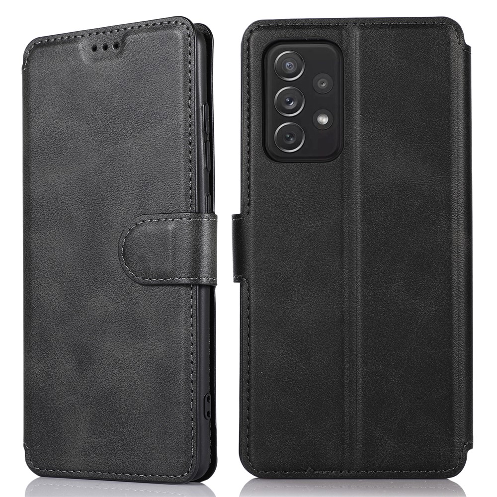 Full Protection Stand Wallet Design Leather Cover Phone Case for Samsung Galaxy A52 4G/5G - Black-1