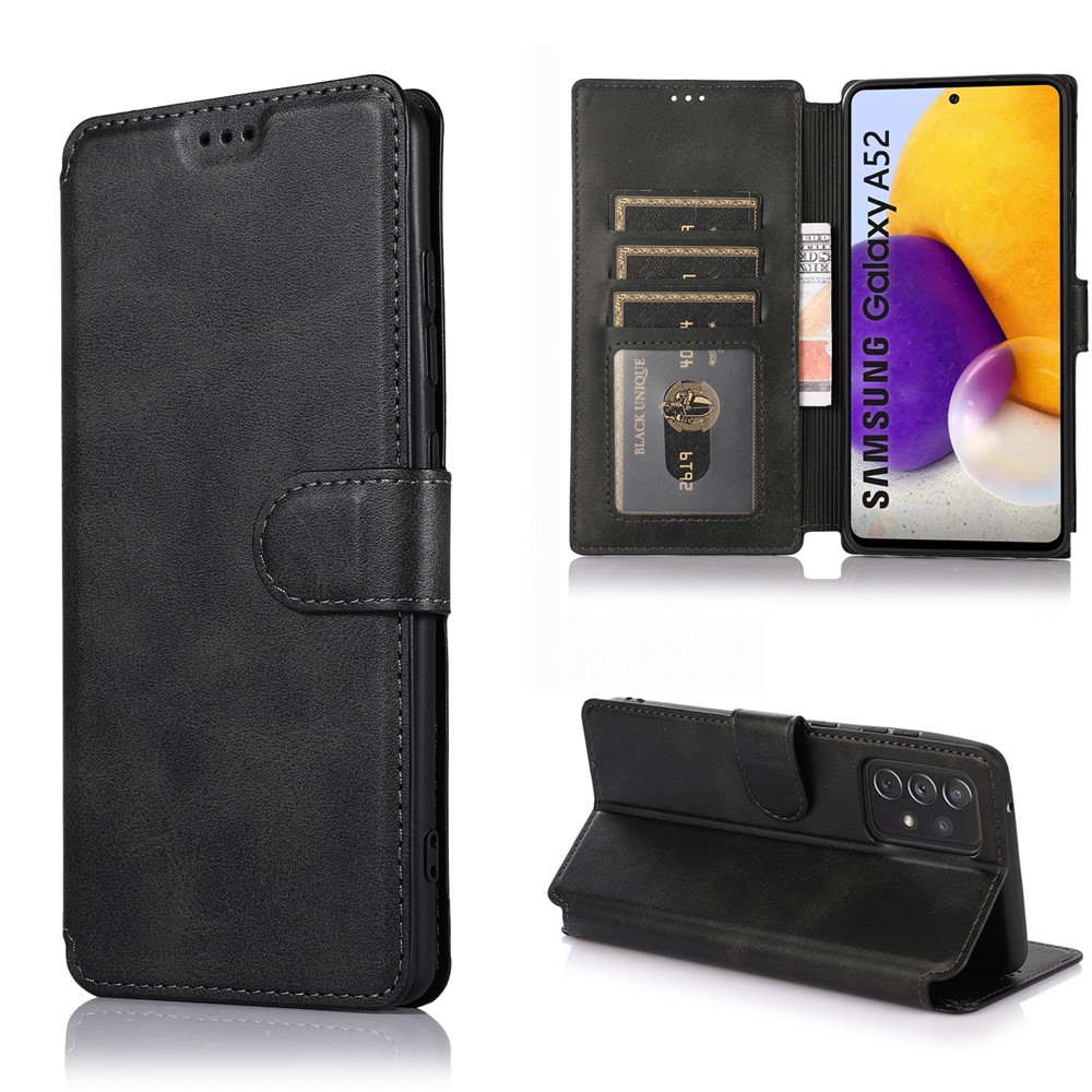Full Protection Stand Wallet Design Leather Cover Phone Case for Samsung Galaxy A52 4G/5G - Black-10