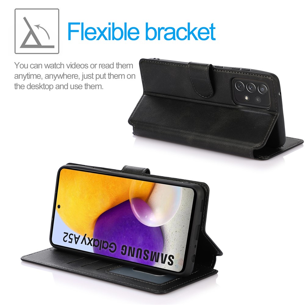 Full Protection Stand Wallet Design Leather Cover Phone Case for Samsung Galaxy A52 4G/5G - Black-2