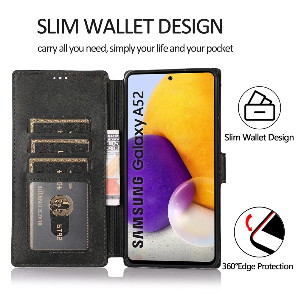 Full Protection Stand Wallet Design Leather Cover Phone Case for Samsung Galaxy A52 4G/5G - Black-3