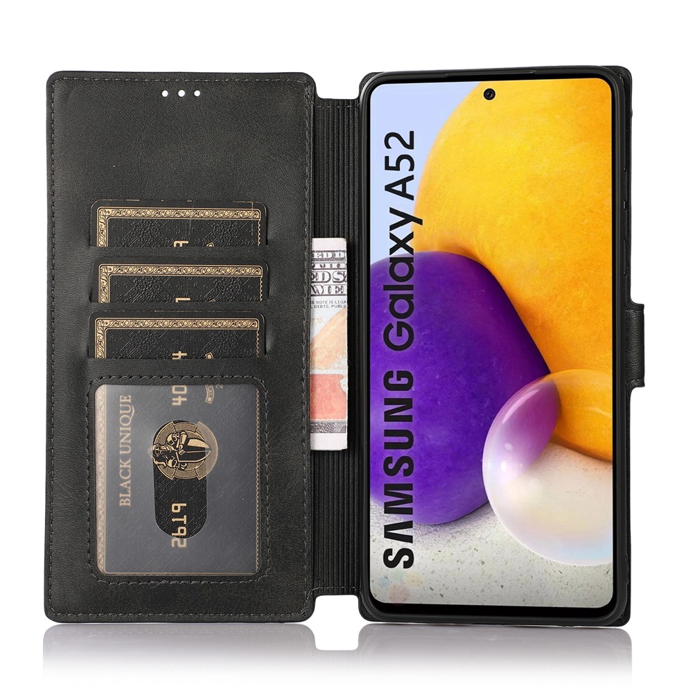 Full Protection Stand Wallet Design Leather Cover Phone Case for Samsung Galaxy A52 4G/5G - Black-9